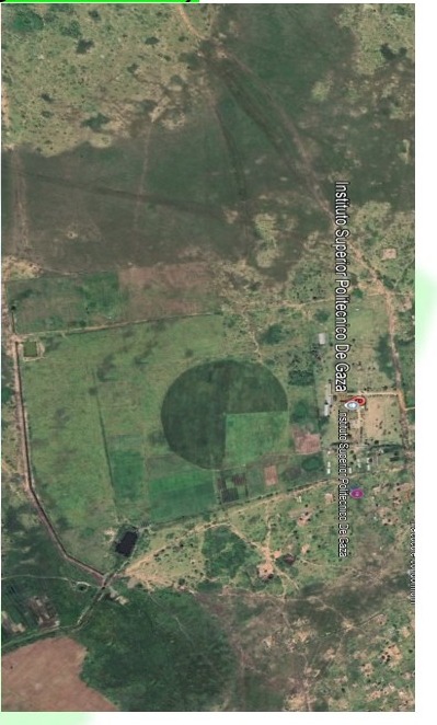 Vista aérea da área do Instituto Superior Politécnico de Gaza e da Represa II